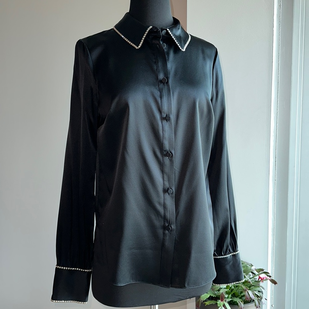 NWT Veronica Beard Silk Blouse w Rhinestone Collar and Cuffs!